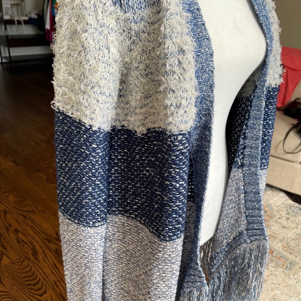 Lucky Brand Blue (various shades) cardigan w/fringe, size Small NWT